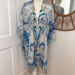 JC Sunny Seahorse Kimono Top OS Nautical Maps Layer Sheer Coastal Boho Beach
